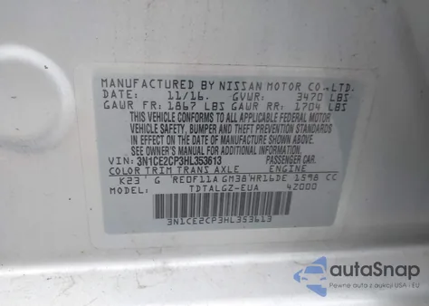 2017 Nissan Versa Note Sr из США, поврежденный, VIN 3N1CE2CP3HL353613